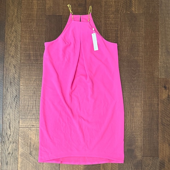 NWT Trina Turk Lucky Chain Halter Cocktail Dress Pink Fushion - Picture 2 of 11